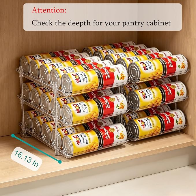 Height Adjustable Can Organizer for Pantry, 2 Pack for 60 Cans | Auto Rolling Soda Can Dispenser / Storage / Holders for Canned Food, Pop, and Soup Cans, Cabinet and Kitchen - Image 5