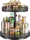 2 Tier Lazy Susan Organizer Turntable Height Adjustable, Black | 12 Inch Two Tier Lazy Susan,Metal Easy Assembly Spice Rack Organizer Rotating for Cabinet Dining Table Top Kitchen Countertop by HISKIWUU