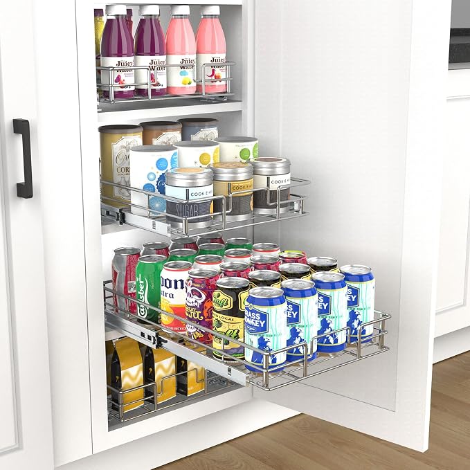 Pulloutor Pull Out Cabinet Organizer,Slide Out Kitchen Cabinet Storage Shelf and Drawer Organizer NEED 12" W and 22" D Cabinet, Chrome Finish (11 * 21 in) - Image 5