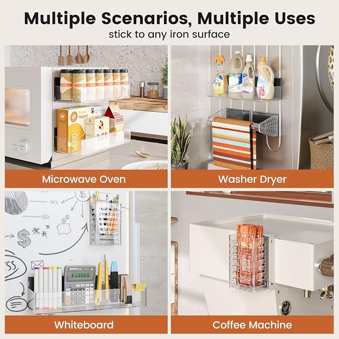 Mystozer Magnetic Spice Rack for Refrigerator,7 Pack Magnetic Shelf,Fridge Magnet Organizer with Paper Towel Holder,Utensils Racks,Hook Rack,Fridge Organizers and Storage Clear(7 Pack) - Image 6