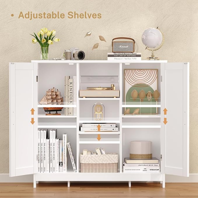 Iwell Storage Cabinet with 2 Doors and 4 Storage Shelves, Buffet Cabinet, Bathroom Cabinet for Living Room, Entryway, Home Office, White - Image 4