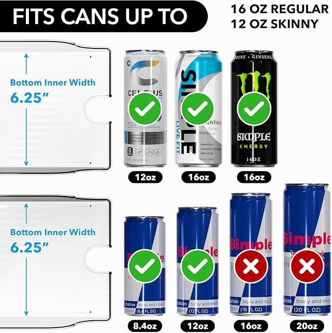 Simple Houseware Tall Skinny Can Organizer and Dispenser for Refrigerator or Pantry, Clear, Set of 2 - Image 2