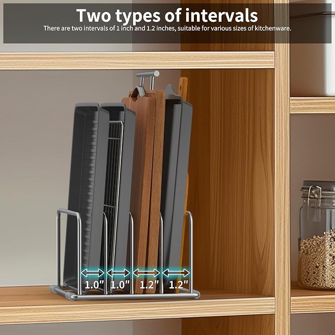 Cutting Board Holder Stand, Chopping Board Organizer Rack with 304 Stainless Steel, Cookie Sheet Storage Organizer, 1.0 & 1.2 Inch Wide Slots (2 Pack) - Image 4