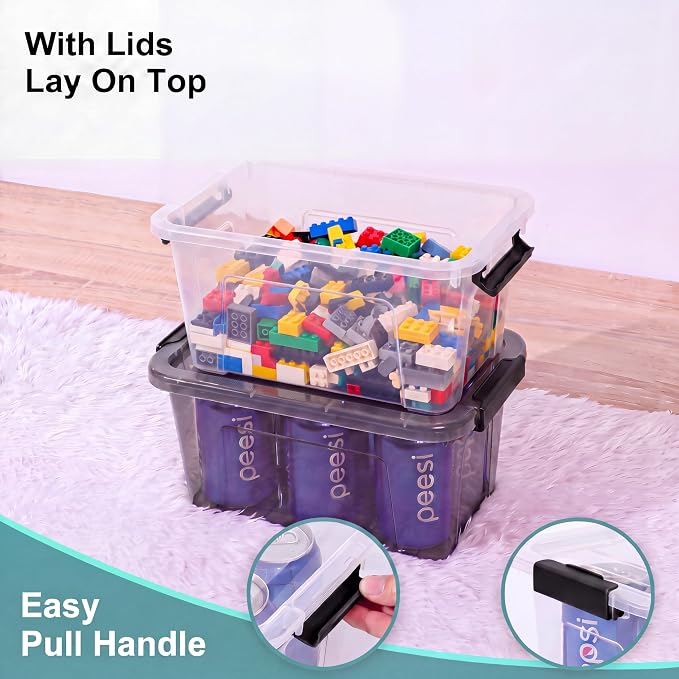Storage Bins with Lids,7Qt Clear Stackable Storage Containers With Lids Buckle Latches.Perfect for LEGO, Crafts, Office Supplies, and Dorm Room Organization,6-Pack,ClearBlack - Image 8
