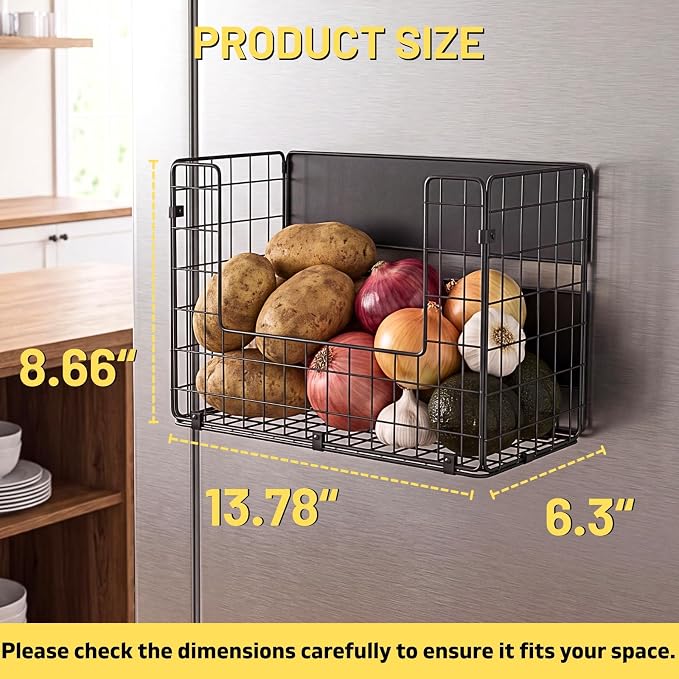2 Set Magnetic Shelf for Fridge , Fruit Potato & Onion Storage Bins, Pantry Organizers & Storage, Large Container Magnetic Basket for Refrigerator, Kitchen Counter, Cabinet, Magnetic Fridge Organizer | 50 lbs strong magnet, no-drill, large capacity, ve... - Image 4