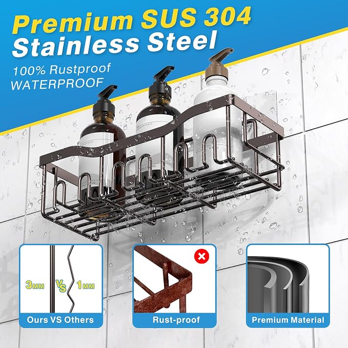5-Pack Shower Caddy, No Drill Adhesive Shower Organizer, Rustproof Stainless Steel Bathroom Organizer, Space-Saving Bathroom Shelves for Apartment Essentials, Kitchen Storage Home Decorr-Larger - Image 5