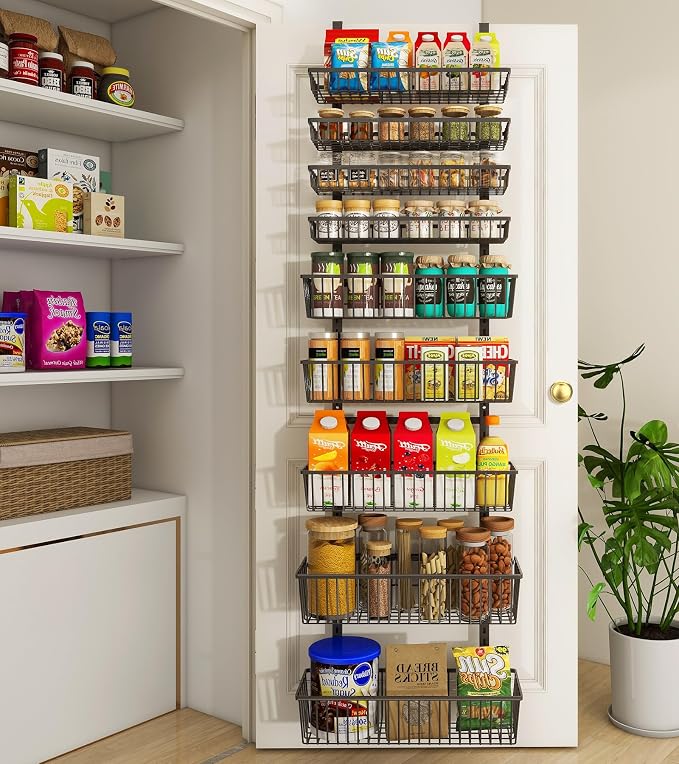Mefirt 9-Tier Over The Door Pantry Organizer, Pantry Storage & Organization | Pantry Hanging Organizers and Storage, Adjustable Heavy-Duty Metal for Home & Kitchen, Back of Door Seasoning Rack by Mefirt