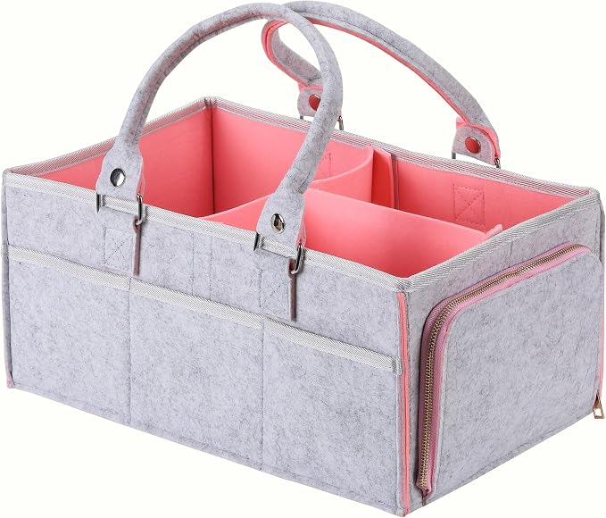 Mr. Pen- Baby Diaper Caddy Organizer, Gray, Pink Inside | Nursery Storage Bin and Car Organizer for Diapers and Baby Wipes - Image 7