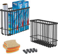 Wall Organizer Baskets, Lid Organizers Inside Cabinet with 2 Caddy Adhesive, Cabinet Door Organizer with 2 Sponges, 4 Hooks, Cabinet Door Storage for Foil Aluminum Roll, Black, 2 Pack (Small, Medium) by FHJP