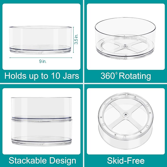 Sorbus 9 Inch Clear Lazy Susan Organizer, Turntable Organizer for Spice Organization for Cabinet, Lazy Susan Turntable for Kitchen, Home, Office, Closet, Classroom, Laundry Room Organization (2-Pack) - Image 2