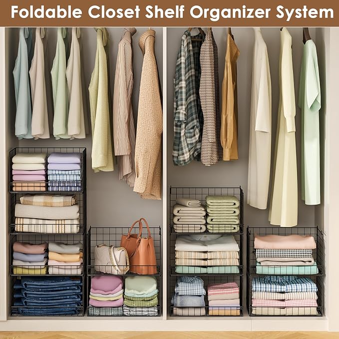 Yociyoga 3-Tier Stackable Closet Organizers and Storage Shelves, Foldable Closet Shelf Organizer, Stackable Storage Bins Drawers for Closet Organizer System, Black(Patent No. 30022416) - Image 5