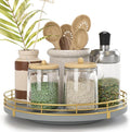 Oroyutor 9-Inch Gray Lazy Susan Spice Organizer for Cabinet with Gold Rail | Rotating oak tray organizes spices, toiletries and decor on kitchen counters, bathroom vanities, dining and coffee tables. by Oroyutor