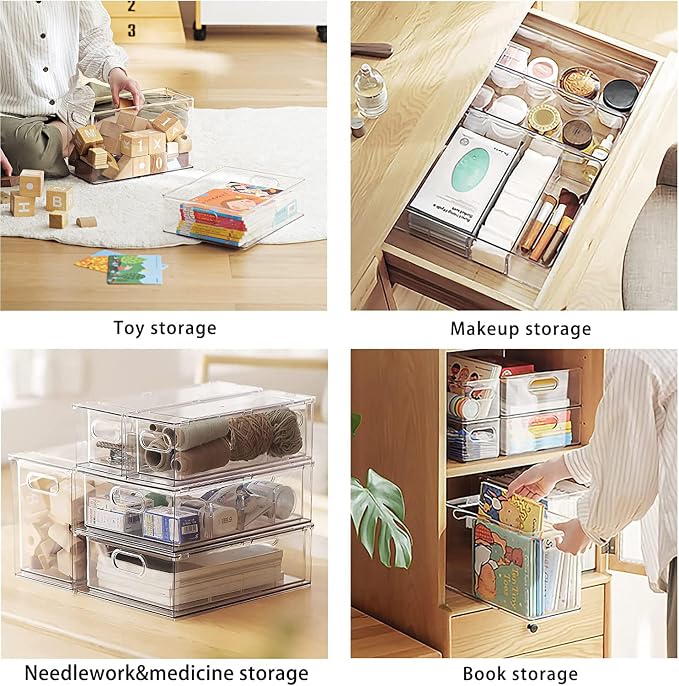 Mano Fridge Drawer Pull Out Stackable Bins with Handle Clear Refrigerator Drawers Organizer Food Storage Container Box with Dividers Plastic Produce Saver for Pantry, Cabinet, Kitchen, Clothes（4Pack） - Image 7