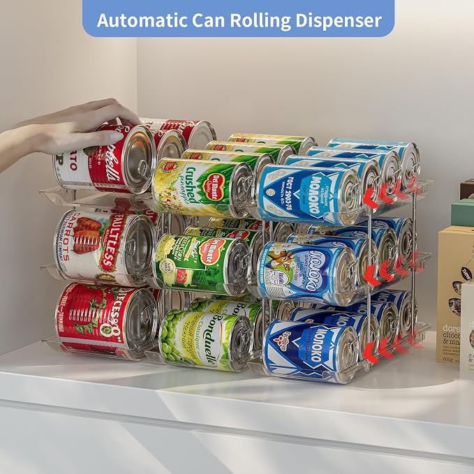 Jsyrjing Can Organizer for Pantry, 3-Tier Stackable Can Dispenser Rack | Automatic Rolling, Modular Flexible Combination, Extra-Thick Clear Material, Cabinet Pantry Fridge Countertop Storage - Image 5