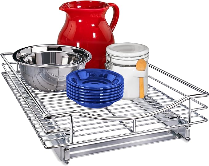 LYNK PROFESSIONAL® Pull Out Cabinet Organizer, Kitchen Slide Out Drawer | 14W x 18D chrome rollout shelf creates easy-access storage for cookware, pantry items and kitchen essentials inside cabinets by LYNKPROFESSIONAL