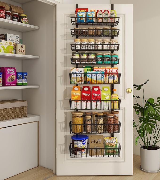Mefirt 8-Tier Black Over The Door Pantry Organizer, Hanging Shelves | Pantry Hanging Organizers and Storage, Adjustable Heavy-Duty Metal for Home & Kitchen, Back of Door Seasoning Rack by Mefirt