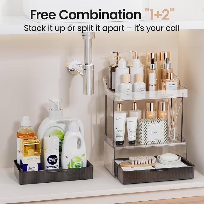 Delamu 4-Tier Makeup Organizer, Bathroom Counter Storage, 2 Drawers,Black | Elegant Vanity Organizer Gift for Women, Holds Perfume, Skincare, Nail Polish & Hair Accessories for Bathroom Countertop - Image 5