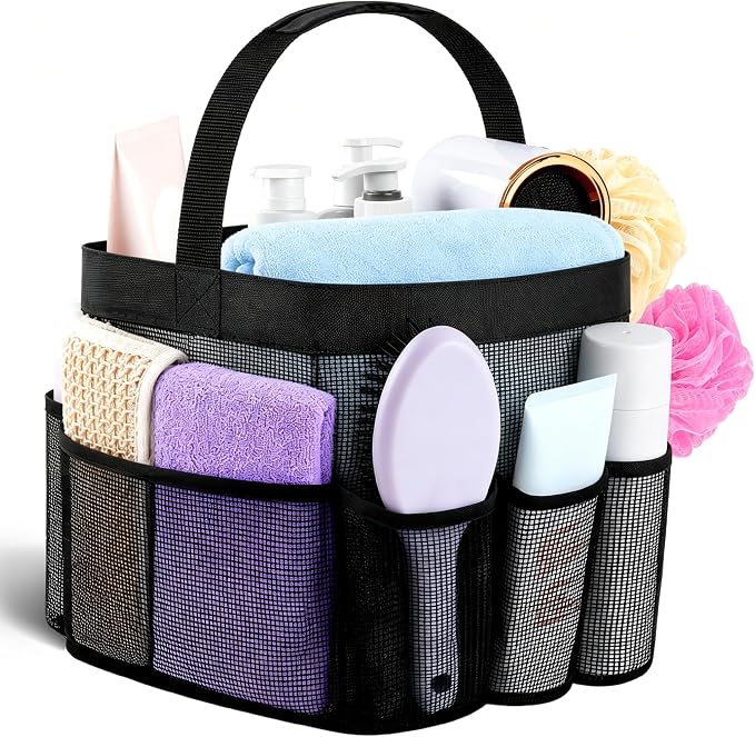 Mesh Shower Caddy Portable - 9 Pockets for College Dorm Room Essential | Large Capacity Mesh Shower Caddy with 9 Pockets, Portable Hanging Toiletry Bag for College Dorm, Gym, Camping and Beach by Attmu