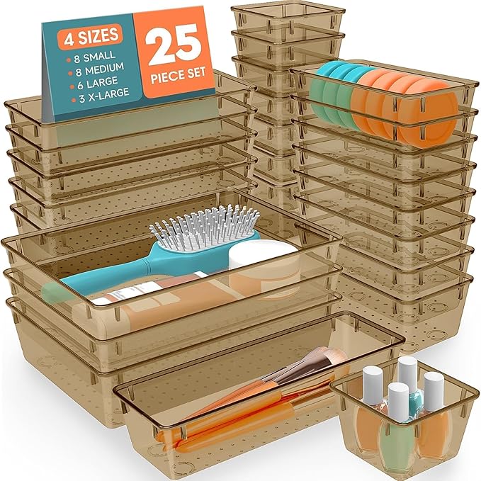 SpaceHacks 25 PCS Plastic Drawer Organizer, 4-Size Versatile Organizer Trays & storage Bins by SpaceHacks