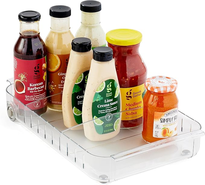 YouCopia RollOut Fridge Caddy BPA-Free Clear Rolling Refrigerator Organizer Bin with Adjustable Dividers and Handles, 9" Wide by YouCopia