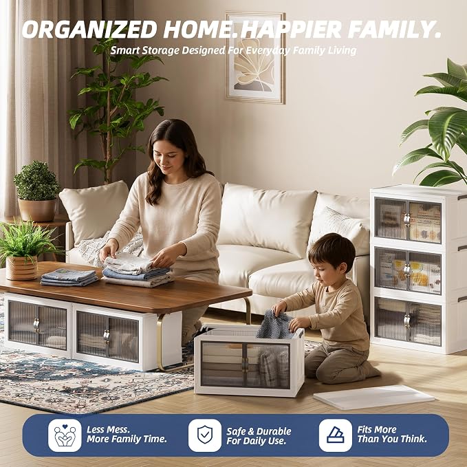 SAILUN 464Qt Stackable Storage Bins,Storage Cabinet with a Lid,4 Pack White | Stackable Storage Drawers with Lids,26" W x 17" D x 56.7" H,Featuring open-front Access for Clothes and Closet Storage - Image 7