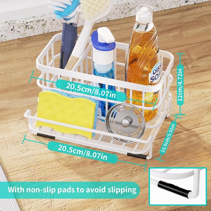 HapiRm Sink Caddy Sponge Holder - Kitchen Sink Organizer with Drain Tray, SUS304 Stainless Steel Rustproof Sponge Caddy Storage for Kitchen Countertop- White - Image 4