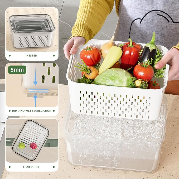 KEMETHY 5 Pack Fruit Storage Containers for Fridge with Removable Colanders - Food Storage Containers with Lids, BPA-Free Produce Containers Keep Fruits, Vegetables, Berry, Meat Fresh Longer - Image 5