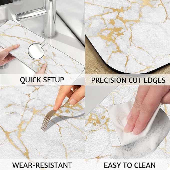MCALK Marble White Kitchen Sink Faucet Mat Splash Guard, Absorbent Quick-Dry Kitchen Sink Mat - Ideal for Splash Guard & Drip Catching with Modern Art Decor( 1pc 15"x5.5") - Image 4