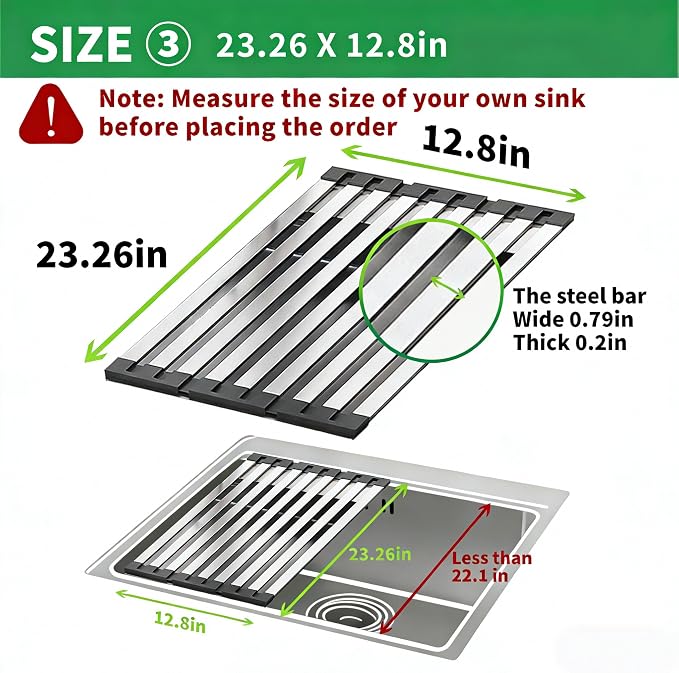 Over the Sink Kitchen Dish Drying Rack Organizer - Stainless Steel Collapsible Non-Slip Space-Saving [23.26 * 12.8IN] - Rust-Resistant Heat-Resistant Sturdy - Easy to Clean - Image 3