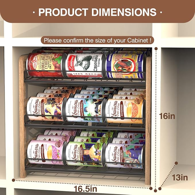 DGWJSU Can Organizer for Pantry 3-Tier, Holds up to 36 Cans Storage | Cans Holders for Pantry, Cabinet, Countertop, Carbonized Brown - Image 3