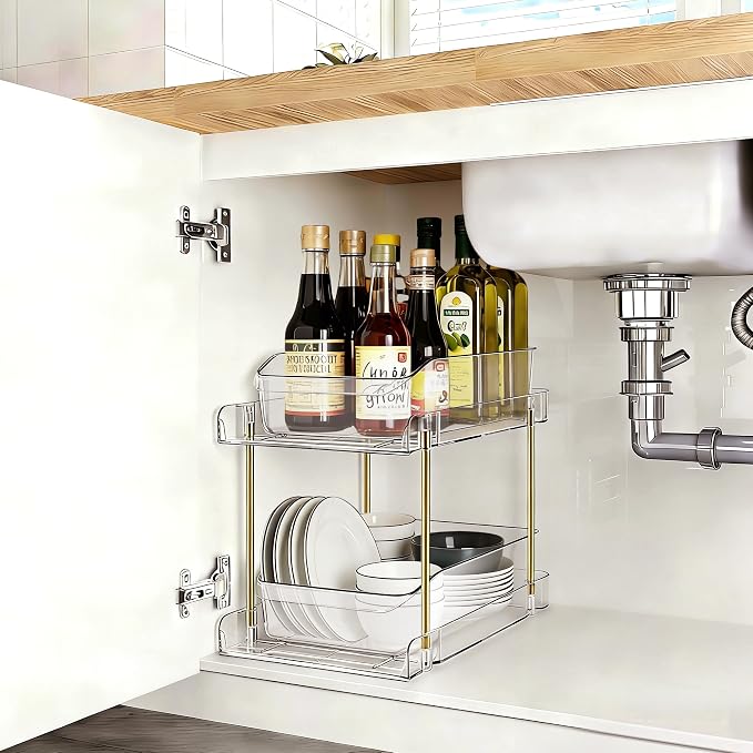 LAREKUN2pack 2-Tier Organizer & Storage Unit Stackable Bathroom Cabinet Organizer Pull-Out Kitchen Pantry Organizer & Storage System Suitable for Countertops, Pantries, Kitchens, Bathrooms - Image 2