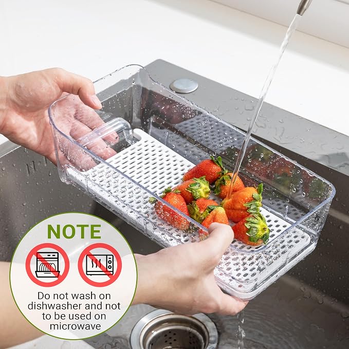 Imncya 3 Pack Fridge Organizer Bins, Refrigerator Organizers and Storage | Stackable Pull-Out, Refrigerator Drawers with Lids, Clear Design with Drain Tray, Fruits Vegetables Snack Storage Containers - Image 5