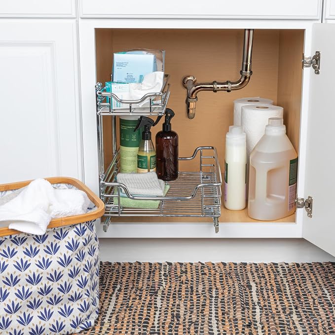 Household Essentials Glidez 2‑Tier Multipurpose Chrome‑Plated Steel Pull‑Out/Slide‑Out Under Sink Organizer, Chrome Finish - Image 4