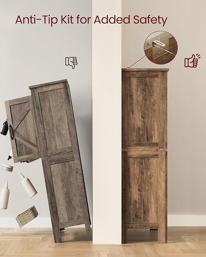 VASAGLE LIRY Collection - Farmhouse Storage Cabinet, Bathroom Floor Cabinet with Barn Doors, Freestanding Kitchen Pantry, Adjustable Shelves, for Dining Room, Living Room, Honey Brown, UBBK773K01 - Image 6
