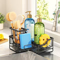 HapiRm Sponge Holder for Kitchen Sink - Rustproof L-Shaped Sink Caddy | Stainless Steel Kitchen Organizer for Sink Corner, Self-Draining 3-in-1 Dish Brush and Sponge Storage, Space-Saving - Black by HapiRm