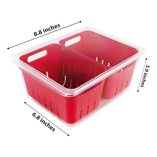 Kitchen Spaces Twin Colander Food Storage Container, Strainer and Fridge Organizer Bin for Fruits and Veggies, Stackable, BPA-Free - Image 2