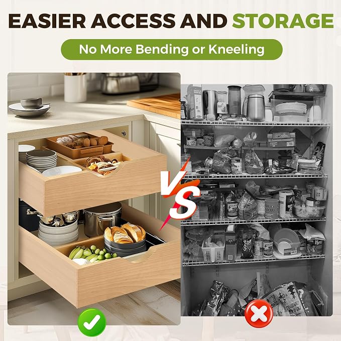Pull Out Drawers for Cabinet Wood 17.5" Wx23 D Slide Out Organizer | Pull Out Cabinet Organizer, Solid Wood with Soft Close Bottom Rails, 57 LB Capacity, Waterproof Coating Suit Kitchen Bathroom - Image 4