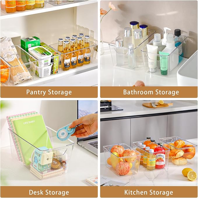 Freebat 12 Pack Pantry Organization and Storage,Clear Plastic Storage Bins | Middle, Cabinet Organizer, Clear Plastic Storage Containers with Handle,Acrylic Storage Bins for Cabinet, Fridge - Image 7