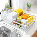 SNTD Dish Drying Rack for Kitchen Counter, 11.8" W x 16.7" L, White | Rustproof Stainless Steel, Large Capacity, Self-Draining Drainboard, Rotating Spout, Removable Utensil Holder by SNTD