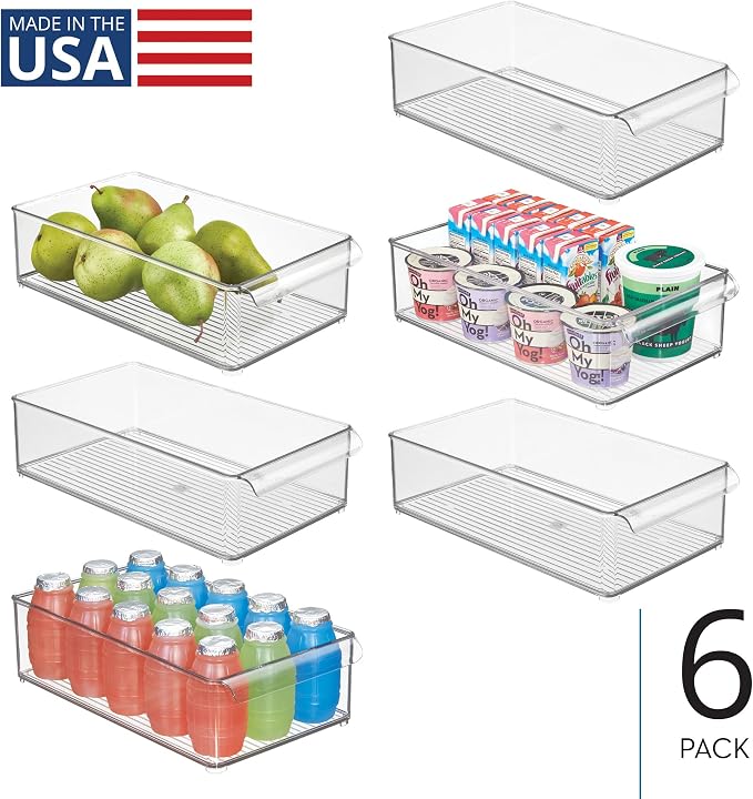 iDesign Large Stackable Fridge or Freezer Bin, Set of 6, Clear | Front Handle, Made in USA - Image 2