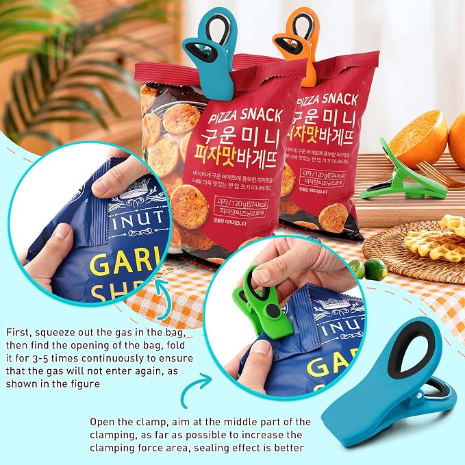 Chip Clips, Bag Clips for Food Storage, 12 Pack Multicolor | Magnetic Chip Bag Clips with Airtight Seal Grip for Food and Snack, Refrigerator, Fridge, Office, Garden, Long-Lasting Use - Image 4