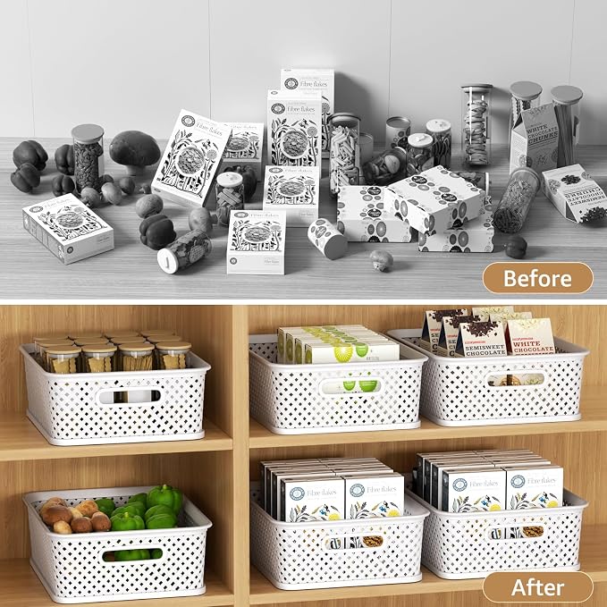 MaxGear 3 Pack Plastic Storage Baskets, Large, White | Durable Woven Plastic with Built-In Handles, Suitable for Shelves, Closets, Cabinets, Bathrooms and Offices - Image 4