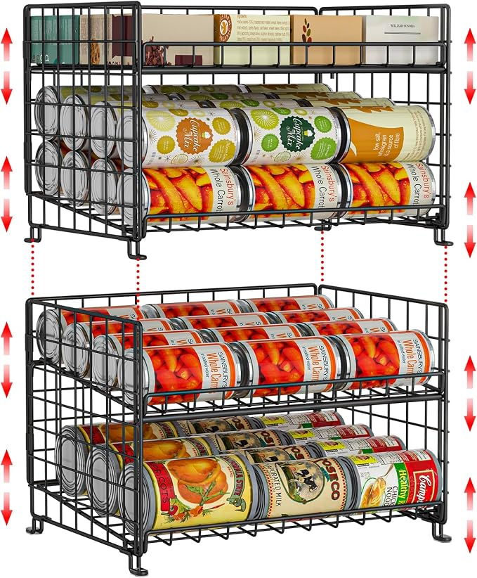 2-Pack Stackable Rack Organizer, Storage for Kitchen Pantry Cabinet, Holders for Food, Multifunctional Dispenser for Snacks Soda by JKsmart