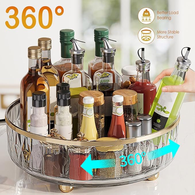 11-Inch Clear Lazy Susan, Non-Skid Rotating Storage Tray, Ideal for Kitchen Cabinets, Pantry, Refrigerator, Bathroom Countertop, Vanity Makeup Organizer, Spice Rack (Gray, 11Inch) - Image 4