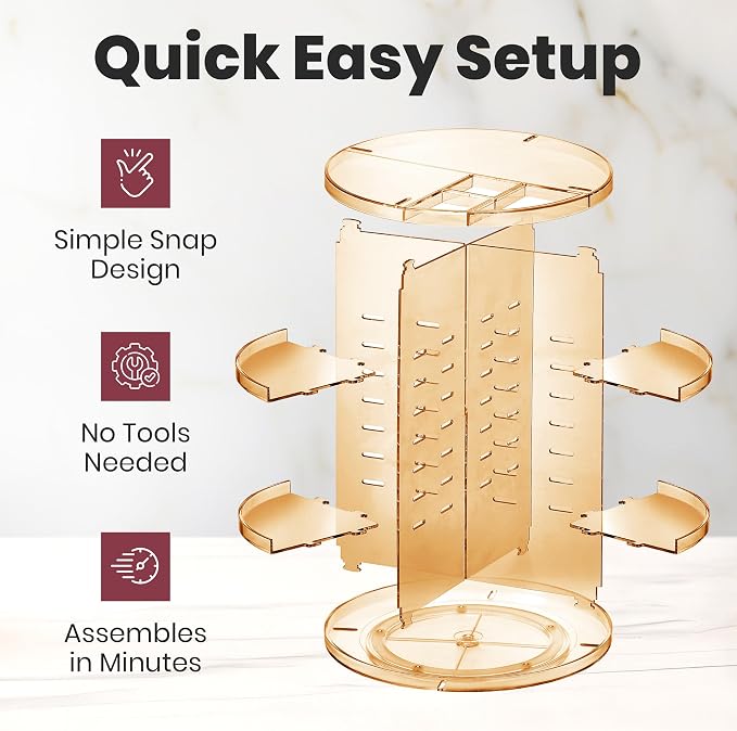 Masirs 360 Rotating Makeup Organizer Countertop, Adjustable Shelf, Brown | 360-Degree Rotating Makeup Organizer, Adjustable Shelf Height, Cosmetic Perfume Skincare Storage, Vanity Countertop, Brown - Image 5