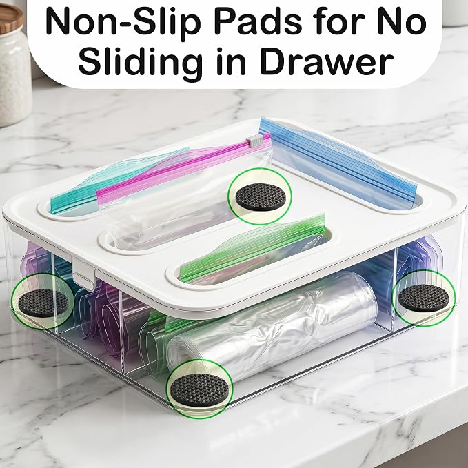Bag Storage Organizer for Kitchen Drawer, Plastic Bag Container Holder | Quickly & Easily Stores Gallon, Quart, Sandwich, Snack | Space Saving Kitchen Organizer & Baggie Dispenser - Image 5