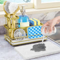 HapiRm Sink Caddy Sponge Holder - Kitchen Sink Organizer with Instant Drying Stone and Brush Holder, Stainless Steel Sponge Caddy for Kitchen Countertop - Gold by HapiRm