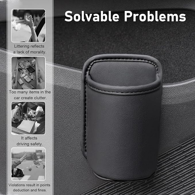 Shakas Car Door Large Cup Holder, Multifunctional Storage Bag Trash Can for Beverage Water Cup Mobile Phone, Waterproof Cleanable Leather Insert Organizer for Seat Back, for Cars Trucks (Black) - Image 7