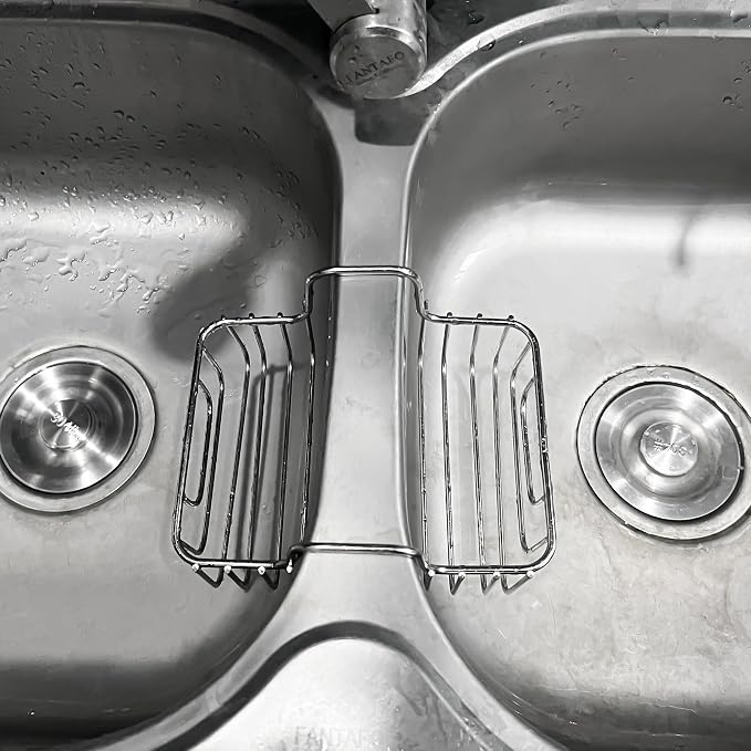 BuleVina Stainless Steel Sponge Holder for Kitchen Sink - Never Rust Hanging Saddle Double for Soap Kitchen Sink Caddy 2.2 inch, Rustproof Organizer for Dishwashing and Brush Drying - Image 5