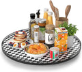 AMH 24-Inch Black and White Checkerboard Lazy Susan Decorative Tray | Smooth rotating oak tray with walnut finish for dining tables, kitchen counters, pantries and cabinet storage. by AMH